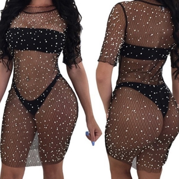 Sheer black w/ detailing cover up- Large NWT - Picture 3 of 3